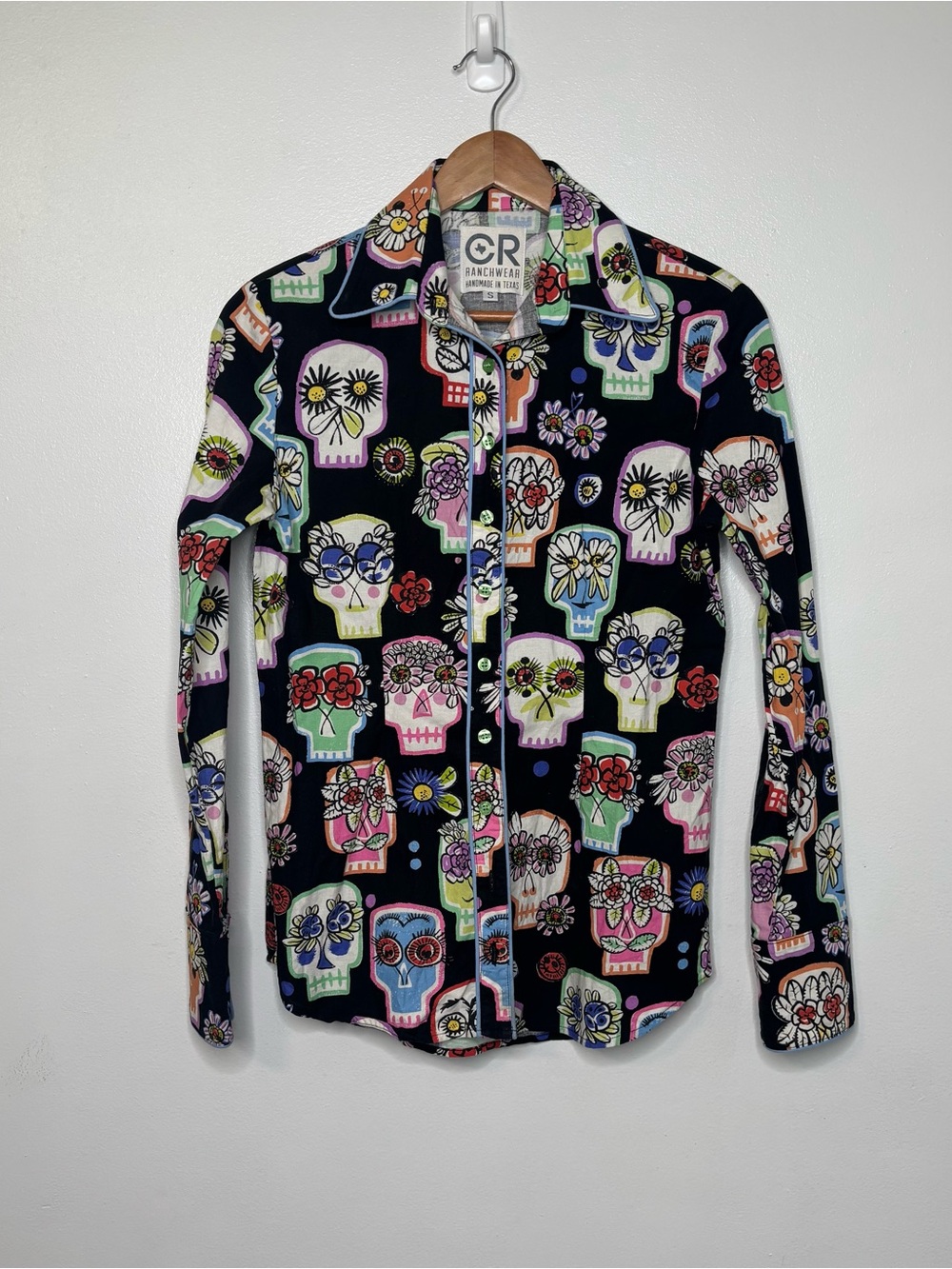 CR Ranchwear Sugar Skulls Long Sleeve Button Down Shirt Size Small